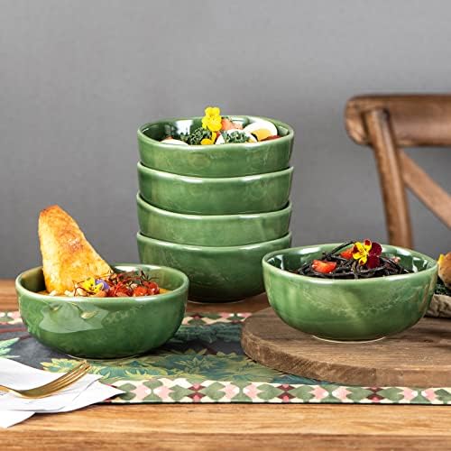 vicrays Ceramic Cereal Bowls Set - Porcelain 26 Ounce Soup Salad Bowls - Rice Dessert Cream Bowls Set - Chip Resistant Dishwasher Microwave Safe - Set of 6 (Green)