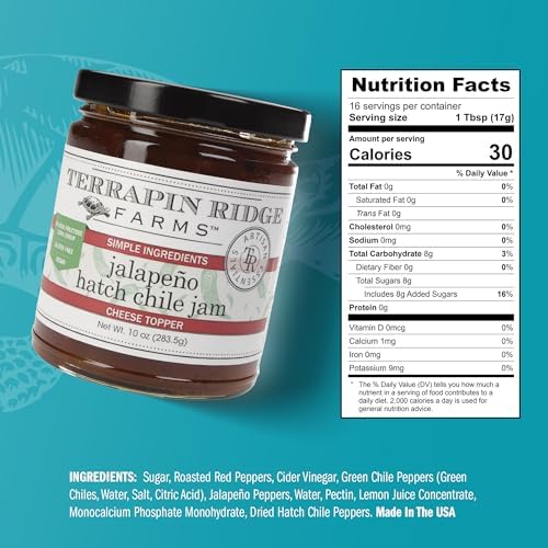 Terrapin Ridge Farms Jalapeno Hatch Chile Jam – Gourmet Sweet & Spicy Spread, Vegan & Gluten-Free – 10.5 oz Jar