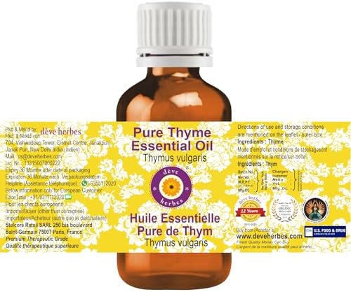 Deve Herbes Pure Thyme Essential Oil (Thymus vulgaris) Steam Distilled 2ml (0.06 oz)