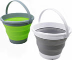 SAMMART 5.5L (1.4 Gallon) Collapsible Plastic Bucket - Foldable Round Tub - Portable Fishing Water Pail - Space Saving Outdoor Waterpot (Grey & Grass Green, 2)