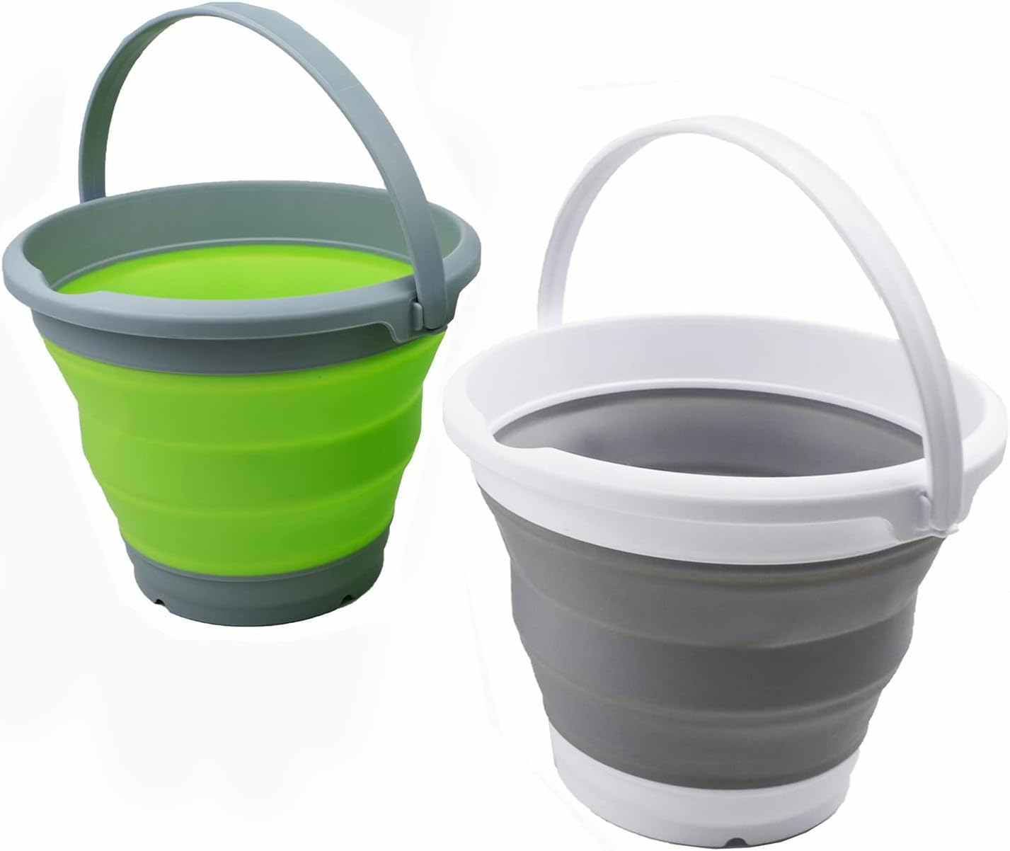 SAMMART 5.5L (1.4 Gallon) Collapsible Plastic Bucket - Foldable Round Tub - Portable Fishing Water Pail - Space Saving Outdoor Waterpot (Grey & Grass Green, 2)