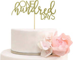 One Hundred Days Cake Topper - Happy 100 Days Cake Decors - Baby's Birthday Party Decorations & Supplies - Gold Glitter