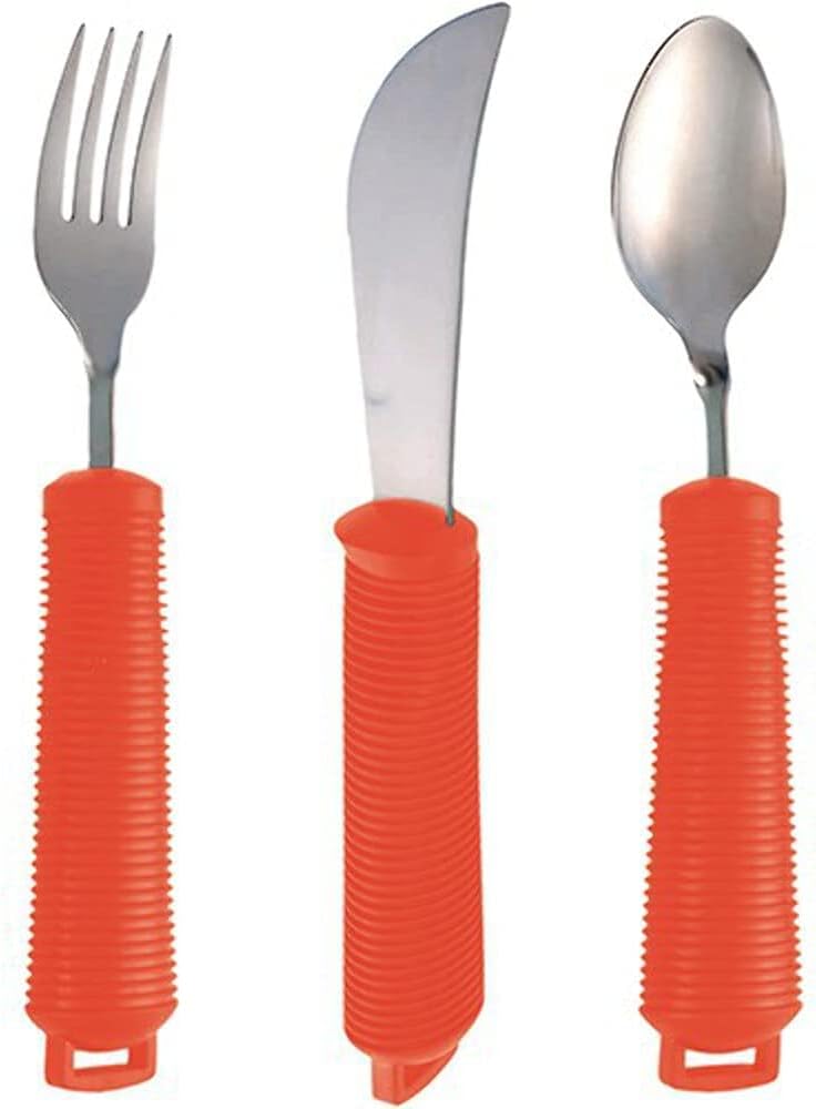 4 Piece Utensil Set with Comfort Grip Red Handles for Alzhemier's Dementia and More by Shine International