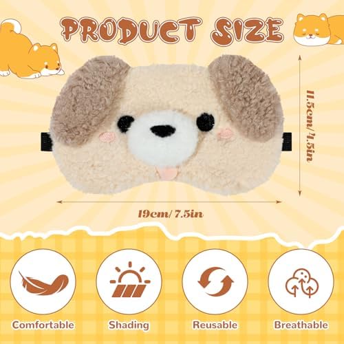 NEWEST 2 Pcs Cute Plush Dog Sleeping Masks, Soft Puppy Eye Cover for Sleeping with Adjustable Elastic Strap, Funny Cartoon Animal Eyeshade Blindfold for Blackout Travel Nap Night Sleep Party Girl Boy