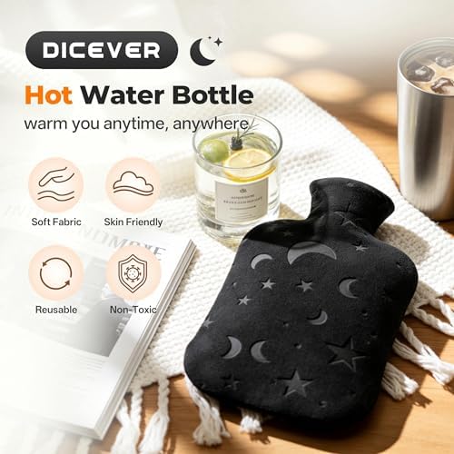 Hot Water Bottle with Soft Cover, 2L Hot Water Bag for Menstrual Cramps, Neck and Shoulder Pain Relief, Hot and Cold Therapies, Hand Feet Warmer, Dark Grey