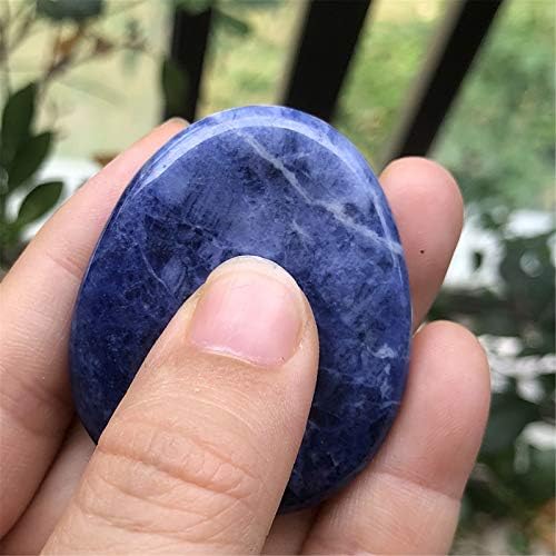 Fekuar Natural Sodalite Crystal Thumb Worry Stone, Hand Carved Healing Crystal Teardrop Pocket Stones for Anxiety Stress Relief Meditation