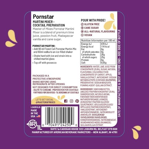 Master of Mixes Pornstar Drink Mix, Ready To Use, 1 Liter Bottle (33.8 Fl Oz), Pack of 3
