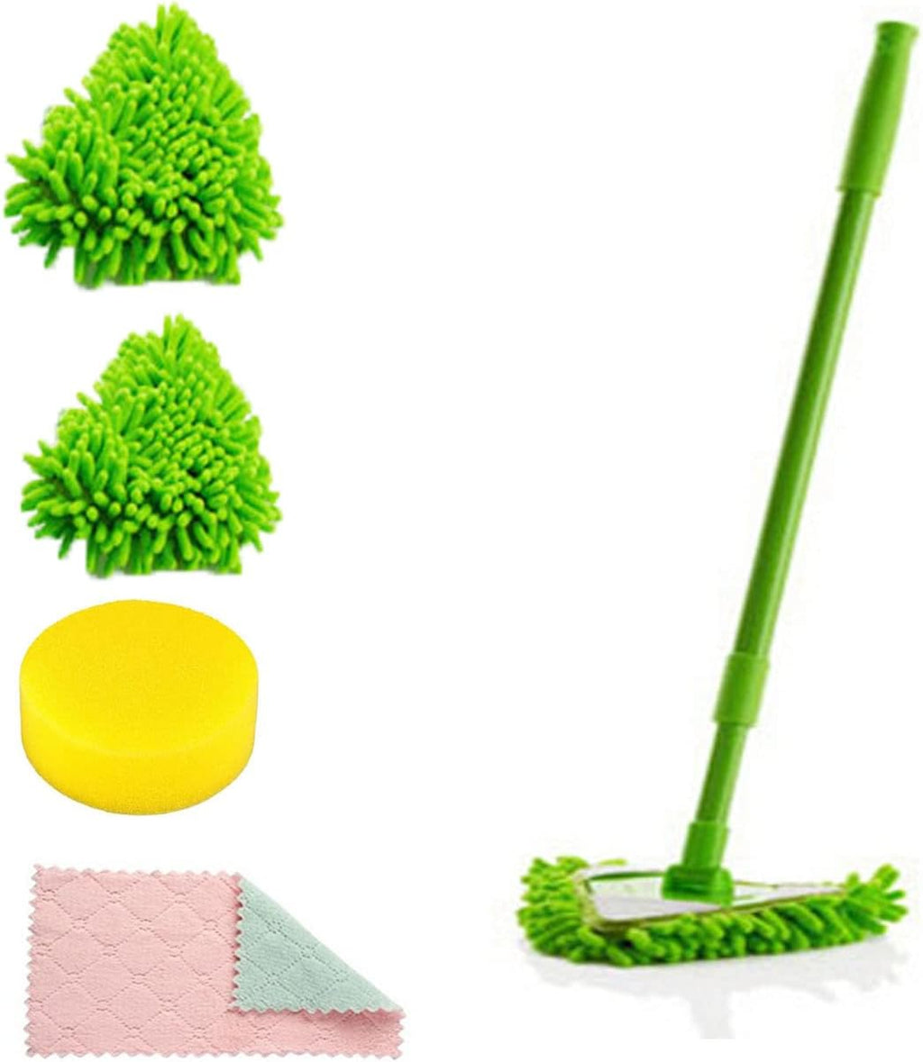 180 Degree Rotatable Adjustable Triangle Cleaning Mop with Reusable Mop Heads Cleaning Sponges Cloths, Multi-Functional Retractable Home Wall Ceiling Floor Cleaning Mop for Bathtub Glass Bed Bottom.