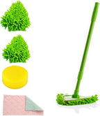 180 Degree Rotatable Adjustable Triangle Cleaning Mop with Reusable Mop Heads Cleaning Sponges Cloths, Multi-Functional Retractable Home Wall Ceiling Floor Cleaning Mop for Bathtub Glass Bed Bottom.