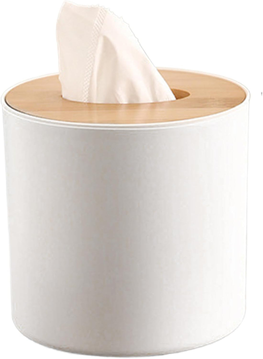 Round Tissue Box with Bamboo Lid, Round Decorative Waterproof Toilet Paper Roll Cover for Bedroom, Dinner Table, Office,Kitchen Bathroom Tissue Box Cover, Standard