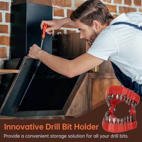 Homaisson Denture Drill Bit Holder with 28 Bits, Teeth-Shaped Bit Storage Box, Magnetic Quick Change Drill Bit Organizer, Portable 1/4" Bit Storage Rack