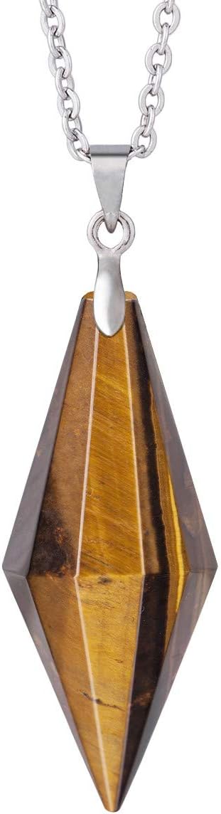 Nupuyai Healing Crystal Point Pendant Necklace for Women Men, Quartz Stone Pendulum with Chain for Reiki Dowsing Divination Meditation, Tiger's Eye Stone