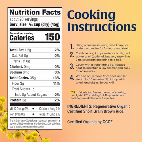 Lundberg Short Grain Brown Rice, Regenerative Organic Certified, 6-Pack – Slightly Nutty, Sticky Rice Responsibly Grown in California, 32 Oz Ea