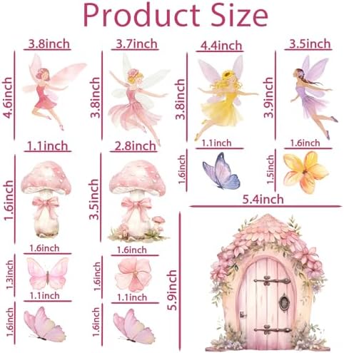 Fairy Cake Toppers for Fairy Birthday Party Decorations Pink Mushroom Door Butterfly Flowers Cake Decoration Fairy Garden Cake Toppers