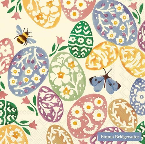IHR Ideal Home Range Party Napkins Disposable 3-Ply Paper Lunch Napkin Pack, 6.5" x 6.5", Easter Eggs (Cream), 20-Count