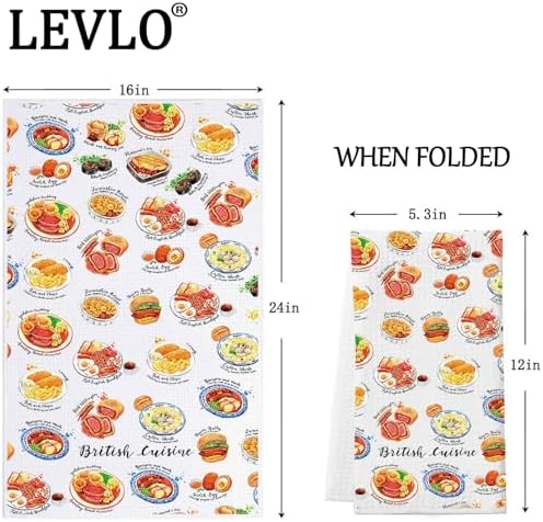 LEVLO British Cuisine Kitchen Towel British Trip Gift British Tea Towel British Gourmet Kitchen Gift (British Cuisine Towel)