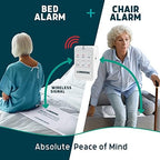 Lunderg Wireless Bed & Chair Alarm Set - Alerts Caregiver Before They Get Up, No in-Room Alarm to Disturb Elderly Loved Ones, Early-Alert Bed Pad, Chair Pad & Pager, Fall Prevention for Dementia Care