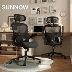 SUNNOW Ergonomic Office Chair, Comfy Mesh Desk Chair, High Back Computer Gaming Chairs with Adjustable Lumbar Support, Flip-Up Arms, Headrest, Tilt Function, Wide Cushion, Swivel Wheel, BIFMA Quality