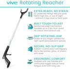 Vive Reacher Grabber 32" - Extra Long Mobility Aid - Rotating Hand, Heavy Duty Grip Arm - Reaching Assist Tool for Trash Pickup, Litter Picker, Garden Nabber, Disabled, Handicap Arm