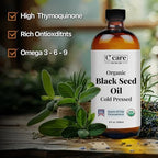 Black Seed Oil Organic Cold Pressed Unrefined Glass Bottle | USDA Certified Organic Black Cumin Seed Oil | High Thymoquinone Omega 3 6 9 | For Immune Support, Joints, Digestion, Hair & Skin | 8 Fl oz
