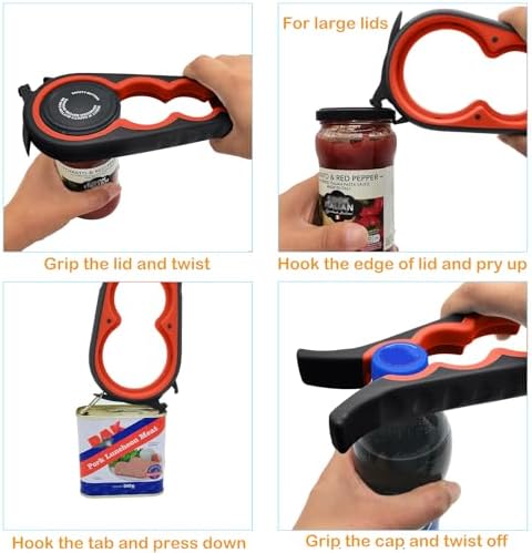 Otstar Jar Opener Bottle Opener and Can Opener for Weak hands, Seniors with Arthritis and Anyone with Low Strength, Mutil Jar Opener Get Lids Off Easily (Black and Red)