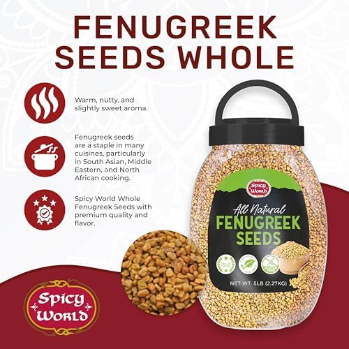 Fenugreek Seeds 5LB Bulk Jar - All Natural, Gluten Friendly, Methi seeds, Trigonella foenum graecum by Spicy World