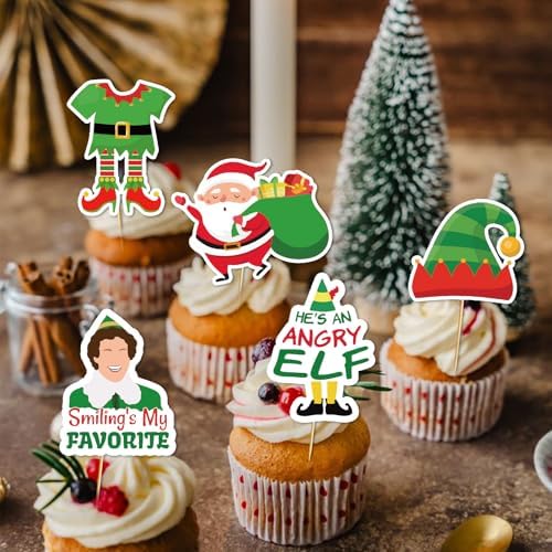 24 Pcs Christmas Cupcake Toppers Christmas Cake Decorations Buddy The Elf Decorations Elf Party Decorations