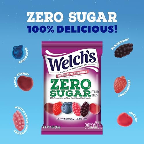 Welch's Zero Sugar Fruity Bites, Berries 'n Cherries Snack Pack, Gluten Free & Sugar Free Snacks, 3oz Snack Pack (Pack of 1)