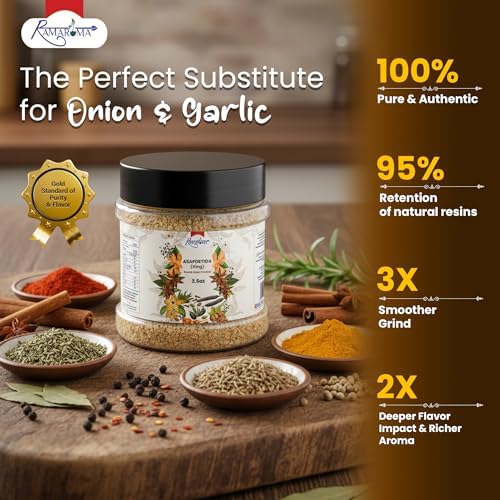 Ramaroma Asafetida (Hing) Ground 3.5oz (100g) ~ All Natural | Salt Free | Vegan | Non-GMO | Asafoetida Indian Spice | Best for Onion Garlic Substitute