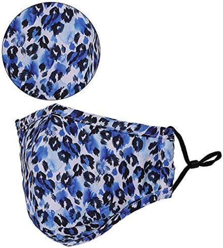 Trimming Shop Reusable Face Mask Washable Face Covering Bandana Face Mask, 3 Layer Cotton Face Mask Breathable Fashion Face Mask for Protection Against Pollution, Blue & White, 1pc