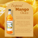 Monin - Mango Syrup | Premium Syrup for Cocktails, Sodas, Lemonades & More | Clean Label with No Artificial Flavors, No Artificial Preservatives (BPA-Free Plastic Bottle, 1 Liter)