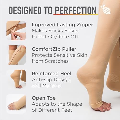 Lemon Hero Short Zipper Compression Socks for Women and Men Open Toe 15-20 mmhg Medical Zippered