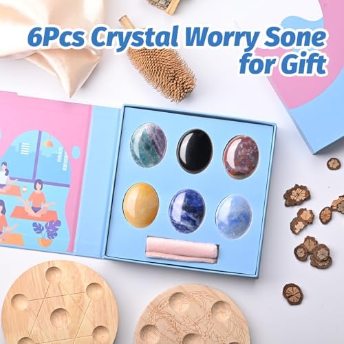 WHAL&YUNE Gemstone Palm Stone Healing Crystals Worry Stone Natural Polished Gemstone for Meditation Energy Balancing Therapy Massage Gifts-1.7 inches (Random Color 6PCS)