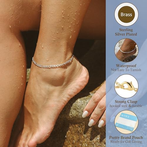 AOZEL Gold/Silver Plated Anklet Bracelets for Women Waterproof Plus Size Cuban Link Chain Ankle Bracelet for Large Ankle 9-12inch