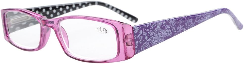 Eyekepper Spring Hinges Polka Dots Patterned Temples Rectangular Reading Glasses Readers Purple +2.0