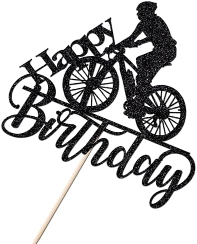 Black Flash Bicycle Happy Birthday Cake Topper,Birthday Party Cake Decoration,Sports Themed Party Supplies
