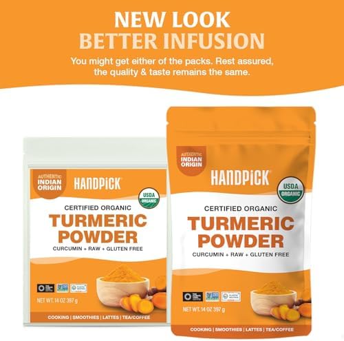 HANDPICK, Organic Turmeric Powder with Curcumin (397g/14oz) | Authentic Indian Origin | Gluten Free | Made from Turmeric Root