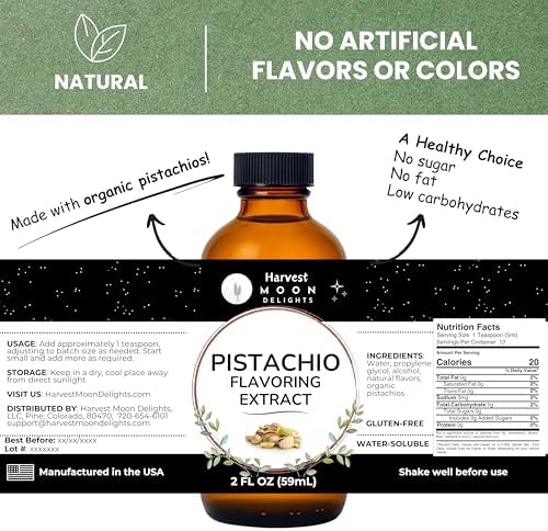 Pistachio Extract for Baking, Ice Cream, Drinks and Candy - 2 Oz - Water-Soluble - Harvest Moon Delights - Pistachio Flavoring, Flavor