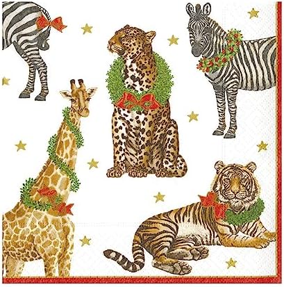 Entertaining with Caspari Luncheon Napkins, Wild Christmas, Ivory, Pack of 20