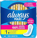 Always Maxi Feminine Pads Without Wings for Women, Size 1, Regular Absorbency, Unscented 48 Count