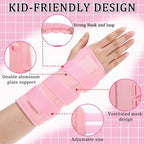 Konohan 2 Pcs Wrist Brace for Kids Youth Carpal Splints Wrist Brace Sports Night Support with Adjustable Compression Straps for Children Sleep (Pink,Age 3-8)
