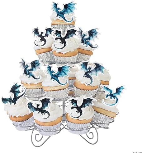 48 PCS Edible Dragon Cupcake Toppers Wafer Paper Fantasy Cool Dragon Party Cake Decorations Edible Dinosure Cake Toppers for Medieval Dragon Theme Baby Shower Birthday Party Decorations Supplies