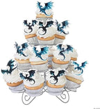 48 PCS Edible Dragon Cupcake Toppers Wafer Paper Fantasy Cool Dragon Party Cake Decorations Edible Dinosure Cake Toppers for Medieval Dragon Theme Baby Shower Birthday Party Decorations Supplies
