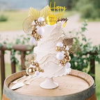 MEMOVAN White Gold Balls Cake Toppers Champagne Rose Cake Decoration with Gold Palm Leaves Boho Birthday Cake Decoration Balloon Cake Insert for Birthday Bohemian Wedding Baby Shower Party