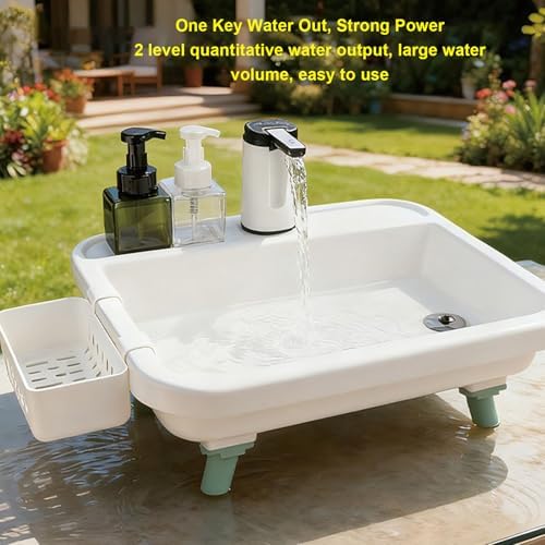 Fockety Portable Sink, Outdoor Wash Basin with Electric for Camping Garden Activities, Sturdy PP Material Easy to Clean, Includes Storage Basket and Tall Stands