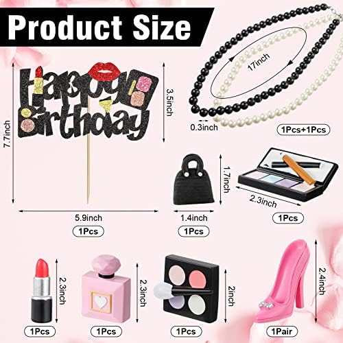 Chunful 9 Pcs Makeup Cake Topper Makeup Birthday Party Decorations 3D Resin Cosmetics Lipstick Perfume Bottle Eye Shadow Blush Make up Cake Decoration for Bridal Shower Bachelorette Women Spa Birthday