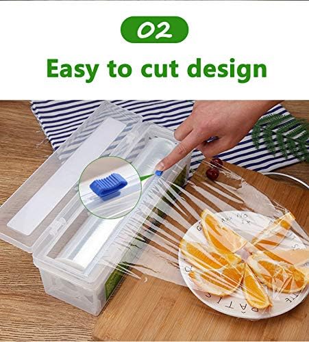 Household Reusable Refillable Plastic Wrap Dispenser with Slide Cutter, Food Wrap Stretch Clear Cling Wrap 12 Inch×328 Ft (1Cutting Box + 1 Cling Film)
