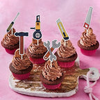Mechanic Cupcake Toppers, 18pcs Tools Dessert Toppers, Silver/Grey Birthday Party Supplies
