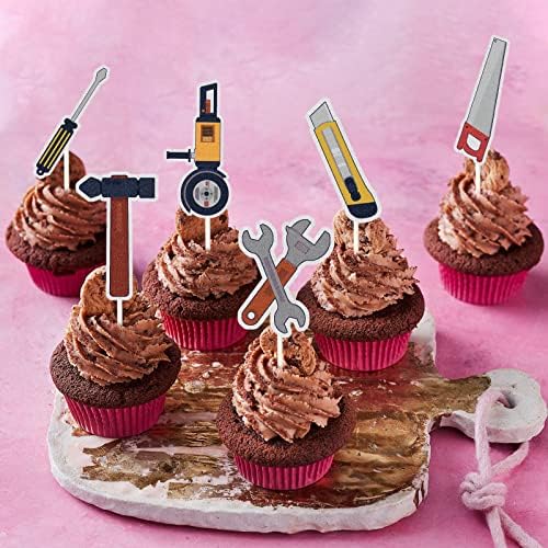 Mechanic Cupcake Toppers, 18pcs Tools Dessert Toppers, Silver/Grey Birthday Party Supplies
