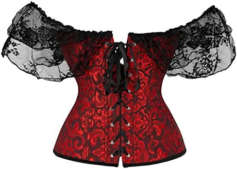 SHYMMUO Corset Top for Women Renaissance Steampunk Bustier Top Sexy Lace Up Corset Top Festival Pirate Halloween Costume